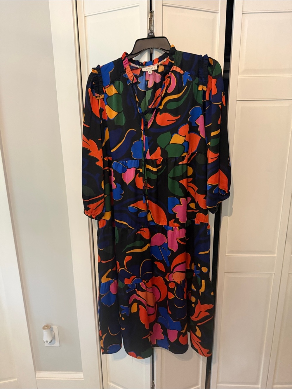 Umgee Black Multicolor Abstract Floral Midi Dress